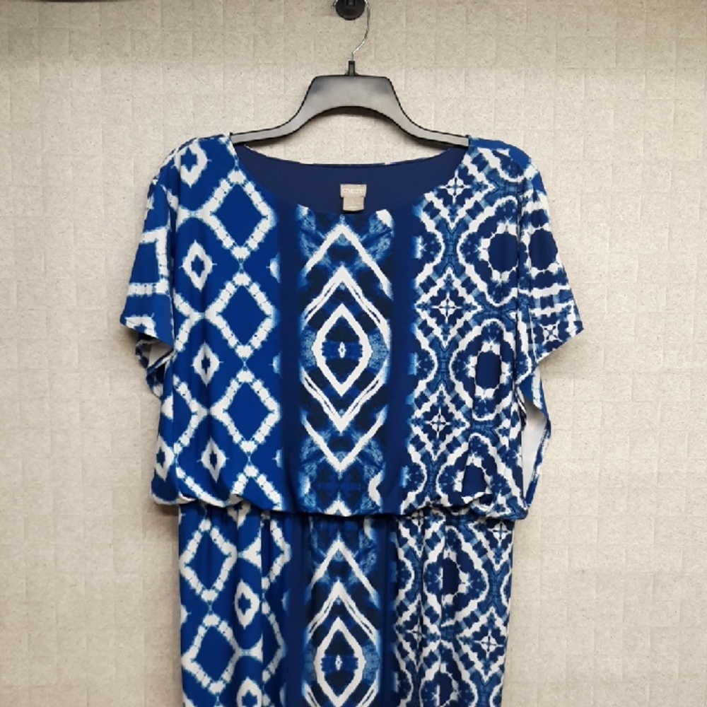 Chico's Blue and White Geometric Midi Dress